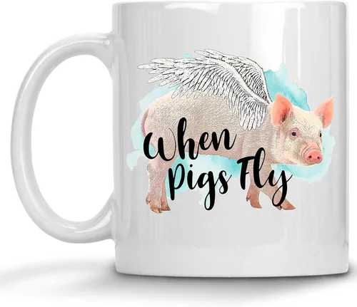 Divertida taza de cerámica de granja de cerdos, taza con texto en inglés «When Pigs Fly», regalos para adultos, taza de café, día de San Valentín,