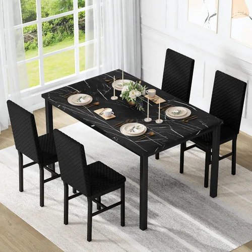 Miniatura 2 de Recaceik Juego de mesa de comedor para 4, juego de mesa de comedor moderno de 5 piezas con mesa de cocina de mármol sintético y 4 sillas tapizadas