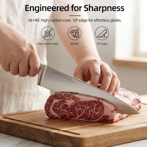 Miniatura 3 de Juego de bloque de cuchillos KnifeSaga con afilador de dos etapas, 14 piezas Cuchillos de cocina japoneses de acero inoxidable ultra afilados