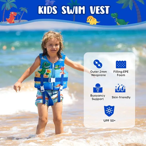 Miniatura 2 de Chaleco de natación para niños, flotadores para niños pequeños con correa de seguridad ajustable, ayudas de natación, flotador infantil, traje