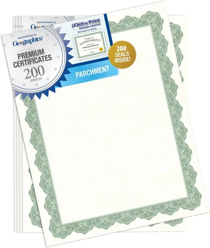 Miniatura 9 de Geographics 30% certificados de pergamino en blanco reciclados, 8 1/2" x 11", Optima Green, paquete de 25 Verde