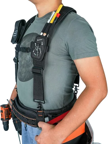 Miniatura 7 de MELOTOUGH Tirantes Magnéticos para Cinturón de Herramientas con Pulsera Magnética de Muñeca para Cinturón de Trabajo Tirantes Acolchados de Negro