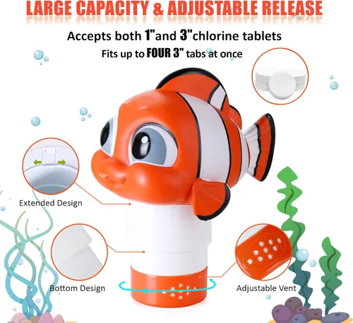 Miniatura 2 de Flotador de cloro para piscina, dispensador de cloro flotante para piscina, se ajusta a tabletas de 1 y 3 pulgadas y soporte de bromo para piscinas