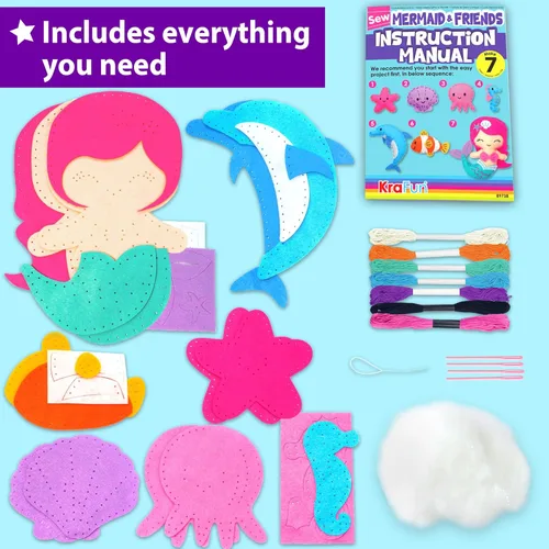 Miniatura 2 de KRAFUN Kit de costura de animales marinos de sirena para principiantes, kit de arte y manualidades, incluye 5 muñecas de felpa suave, instrucciones