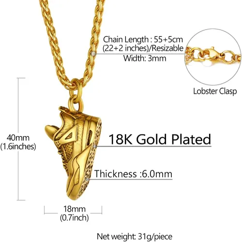 Miniatura 5 de Richsteel Necklaces for Men Women FootballBasketballBoxing GlovesShoes Pendant Stainless Steel Hip Hop Sports Fan Jewelry