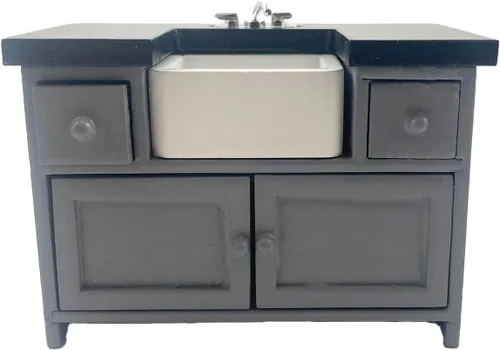 Melody Jane Dolls Houses Casa de muñecas Negro y Gris Moderno Belfast Fregadero Unidad Miniatura Muebles de Cocina