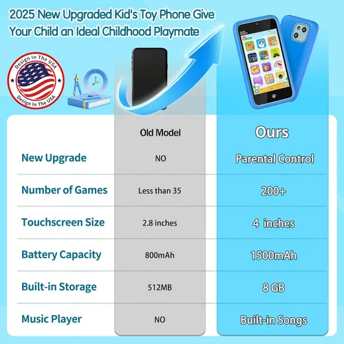 Miniatura 5 de Teléfonos de juguete PAMOX para niños con cámara dual, teléfonos de juguetes educativos, regalos para niños de 3 a 12 años con más de 200