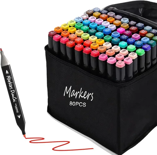 SonicPulse Marcadores de alcohol, 80 colores de doble punta marcadores artísticos para adultos, pintura para colorear, suministros escolares,