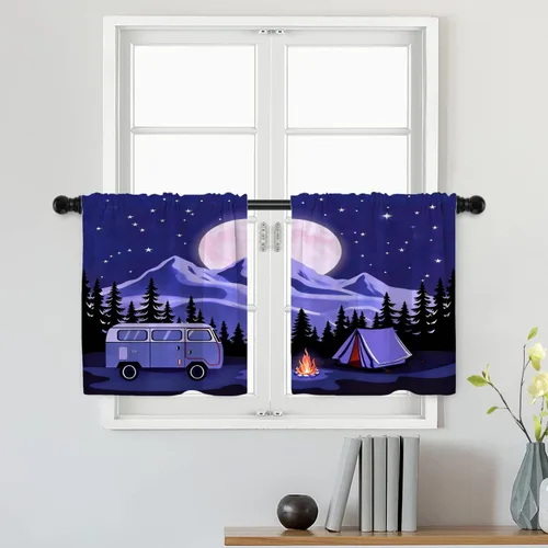 Miniatura 110 de Batmerry Silueta de hombre y niño, marco en forma de corazón con figuras, tratamiento de ventana, cortina corta de cocina multicapa de poliéster