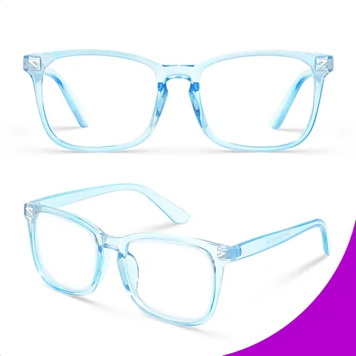 Miniatura 3 de VISOONE - Lentes cuadrados con bloqueo de luz azul y antireflejante para computadora, videojuegos; para mujeres y hombres MONTANA Transparente+azul