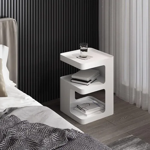 Miniatura 6 de Mesa auxiliar, mesa auxiliar moderna, mesita de noche de metal, mesita de noche, mesa decorativa de 3 niveles con almacenamiento para dormitorio