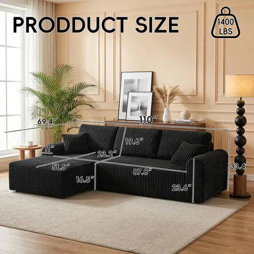 Miniatura 2 de Sofá modular Cloud de 104 pulgadas con diván en forma de L, sofás tapizados modernos con asiento profundo, sofá comprimido de esponja de pana