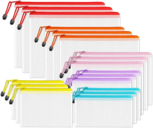Miniatura 11 de SUNEE Bolsa de malla de plástico con cremallera de 11 x 16 pulgadas (9 colores, 18 paquetes), bolsa extra grande resistente al agua con cremallera