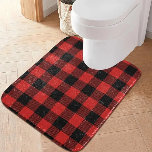 Miniatura 20 de Tapete de baño a cuadros negros y morados, suave, absorbente, lavable, tapete de baño para suelo de baño, tapete de baño antideslizante para baño