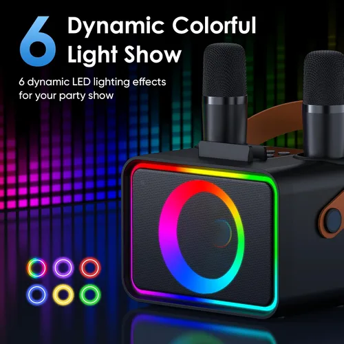 Miniatura 4 de Máquina de karaoke, altavoz Bluetooth portátil con 2 micrófonos inalámbricos para adultos y niños con luces LED, micrófono de karaoke, compatible