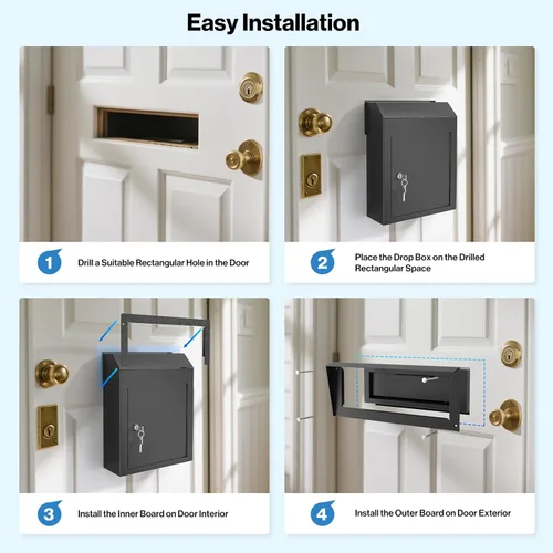Miniatura 9 de Pochar Buzón resistente a la lluvia para puerta, buzón de acero galvanizado resistente a la intemperie para llaves, depósito, pago, correos – a
