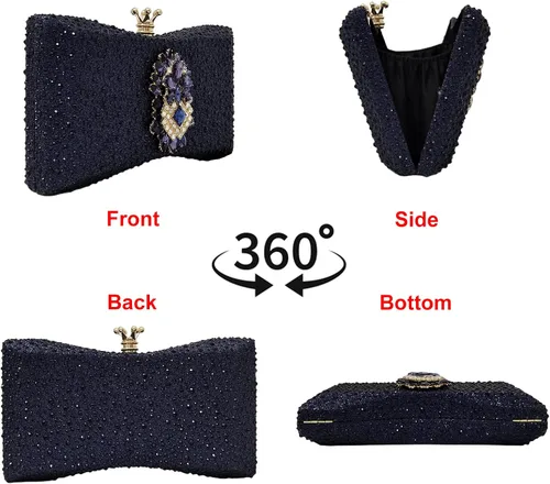 Miniatura 2 de HUANG ZHUANG Bolso de noche con diamantes de imitación y purpurina para mujer, bolso de noche para fiesta, boda, lindo bolso