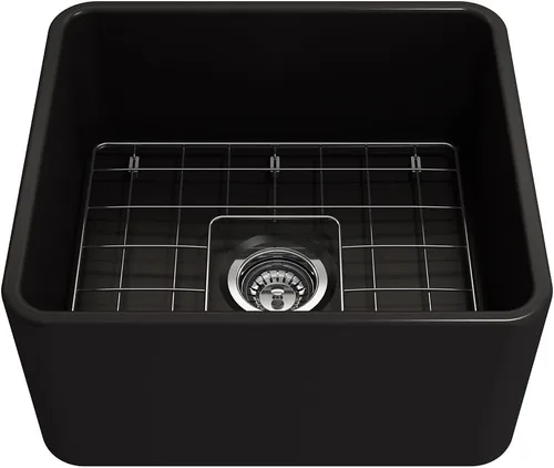 Miniatura 7 de BOCCHI Classico Farmhouse Fregadero de cocina de arcilla refractaria con frente de delantal de 20 pulgadas, un solo tazón, con rejilla protectora
