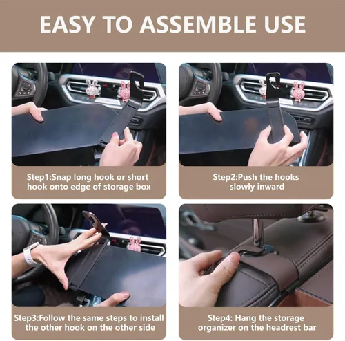 Miniatura 5 de Organizador de asiento trasero de automóvil con 2 portavasos para bebidas, soporte para pañuelos, ganchos para asiento de automóvil