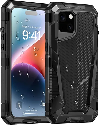 Miniatura 31 de Beasyjoy Funda impermeable para iPhone 14 Pro Max, funda de metal resistente con protector de pantalla integrado, protección de cuerpo completo