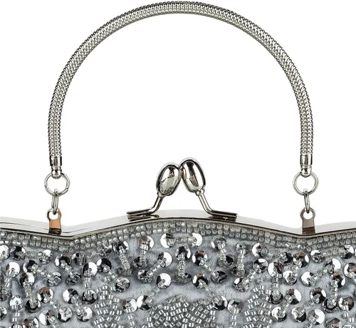 Miniatura 12 de Bolso de noche de diseñador floral con cuentas de lentejuelas diseño vintage besos cerradura satén embrague bolso bolso de mano de boda fiesta