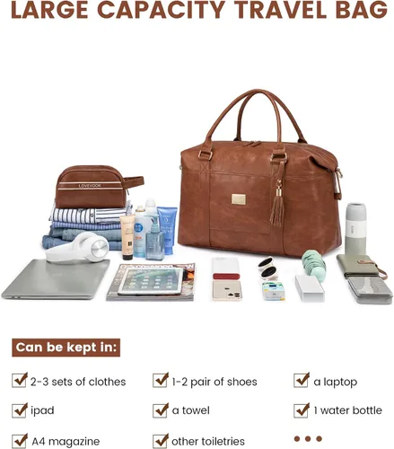 Miniatura 7 de Bolsa de viaje acolchada Weekender Bag para mujer, Marrón, Vintage