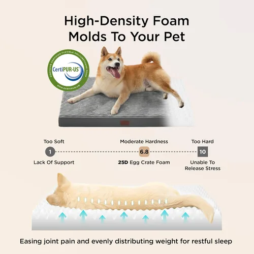 Miniatura 3 de Bedsure ComfyFleece - Camas ortopédicas para perros de gran tamaño para jaula con funda extraíble para máquina, no impermeable, alfombrilla de Gris