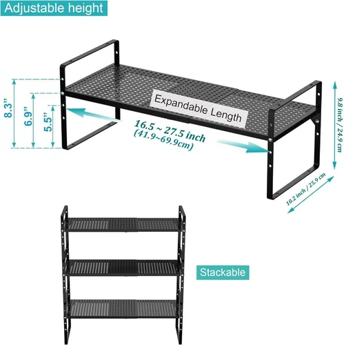 Miniatura 3 de iPEGTOP Estante organizador grande expandible para gabinete, estante organizador de acero apilable de acero resistente para especias, altura Negro