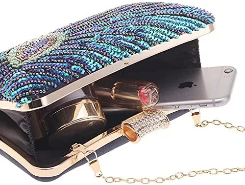 Miniatura 6 de BWKUNOLF Bolsos de mano de lentejuelas con cuentas de pavo real para fiesta y boda