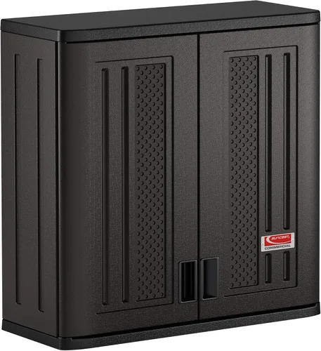 Suncast Commercial - Gabinete de pared de resina resistente de 4 pies cúbicos con estante ajustable reforzado con metal y manijas con cerradura para