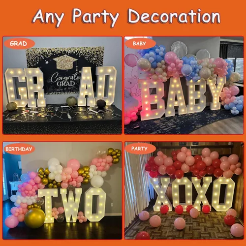 Miniatura 6 de Letras iluminadas con marco de 3 pies de alto, letras enormes con marco, marco de globos en mosaico, letra grande para decoraciones de compromiso