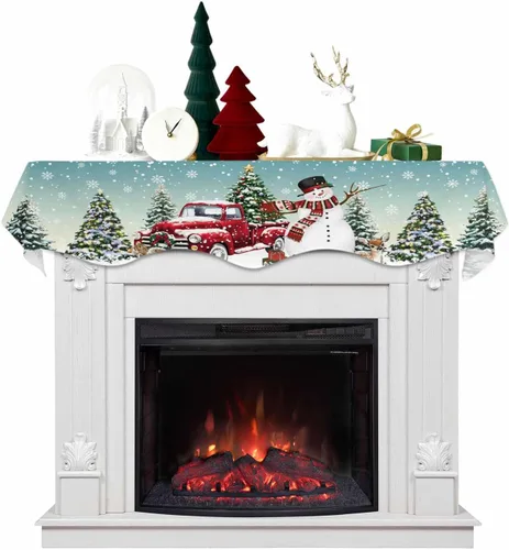 Miniatura 6 de Daleng Bufanda de repisa de camión de Navidad con muñeco de nieve para chimenea, 60 x 17 pulgadas, árbol de Navidad, copos de nieve, ciervos, verde