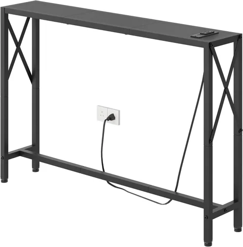 Miniatura 9 de Gewudraw Mesa consola de 41.7 pulgadas con tomacorriente, mesa estrecha detrás del sofá, diseño industrial delgado para pasillo, entrada, sala