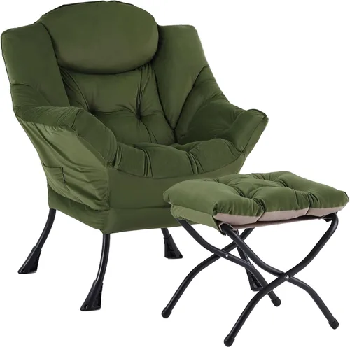 Miniatura 37 de Welnow - Silla perezosa con otomana, moderna silla de descanso con reposabrazos y bolsillo lateral, juego de sillón tapizado de ocio, sillón