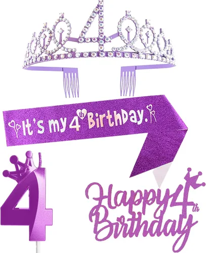Miniatura 37 de Decoraciones de cumpleaños número 7 para niña, que incluyen corona/tiara de cumpleaños número 7, banda, adorno para pastel de cumpleaños y velas