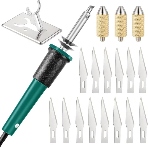 Miniatura 11 de Honoson - Herramienta de corte con cuchillo caliente eléctrico de 19 piezas, cortador de plantillas con cuchillo caliente multiusos con soporte
