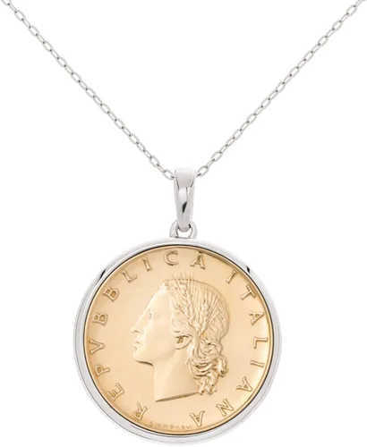 Miniatura 3 de Miabella Collar con colgante de moneda de plata de ley 925 italiana auténtica de 20 lira para mujer cadena de 18 pulgadas fabricado en Italia Plata