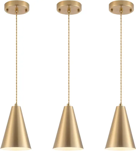 Miniatura 14 de Dijiahua Paquete de 3 lámparas colgantes negras para isla de cocina, pequeños candelabros industriales modernos con pantalla de metal cono, mini