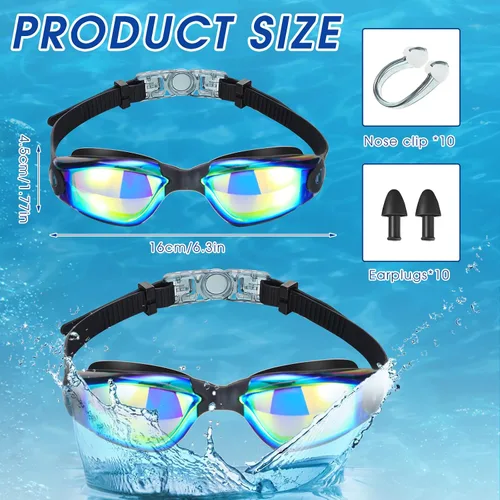 Miniatura 2 de Treela 10 gafas de piscina, gafas de natación, paquete múltiple, anti niebla, de silicona, sin fugas, para adultos