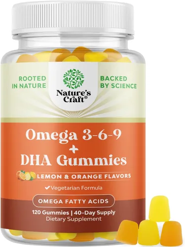 Miniatura 9 de Gomitas Omega 3 para adultos – Gomitas vegetarianas Omega 3 6 9 DHA para la salud cerebral y del corazón y apoyo articular – Suplemento a base