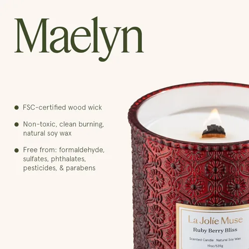 Miniatura 7 de La Jolie Muse - Vela Ruby Berry Bliss - Mandarina, arándano, ciruela - Vela otoñal festiva de 19 oz con mecha de madera, combustión limpia, aroma
