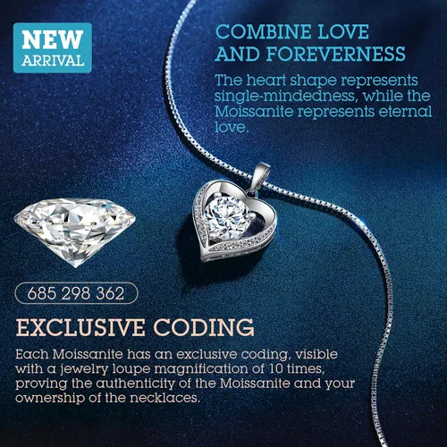 Miniatura 3 de Collar con dije de corazón grabado con la frase "I love you", de moissanita de 1 a 3 quilates regalo de joyería como aniversario de eternidad
