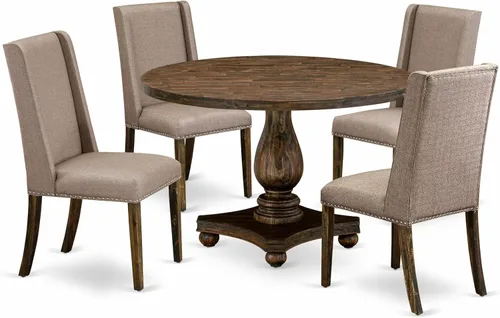 East West Furniture I2FL5-716 - Juego de mesa de comedor de 5 piezas, incluye una mesa de cocina redonda con pedestal y 4 sillas de comedor Parson