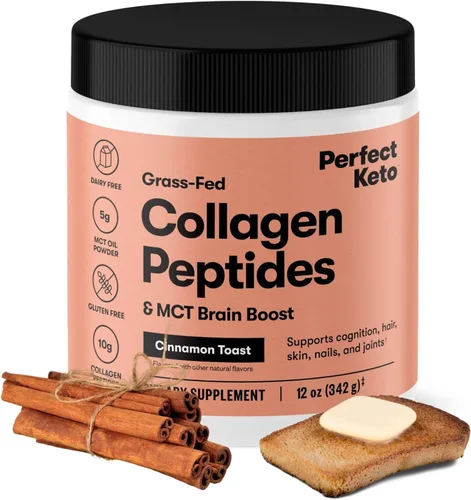 Perfect Keto - Polvo de proteína de péptidos de colágeno con aceite MCT, colágeno hidrolizado, suplemento de tipo I y III, libre de gluten