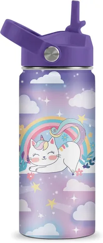 Miniatura 26 de Axolotl - Botella de agua de 12 onzas con tapa con pajilla, botella de agua de acero inoxidable con diseño de ajolotes para niñas, taza aislada