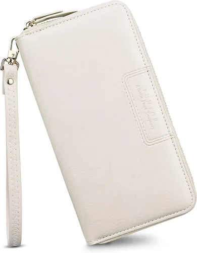 FT Funtor Carteras de pulsera para mujer cartera de cuero vegano de PU con cremallera alrededor del teléfono organizador de tarjetas Funda tipo