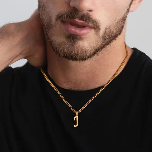 Miniatura 5 de LUXEJEW Collares con inicial de cadena cubana de oro para hombres, dije de letra, collar con inicial para hombres, niños y mujeres, collares