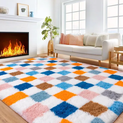 Miniatura 8 de Alfombras de área de 8x10 para sala de estar, alfombra shaggy grande ultra suave y esponjosa para dormitorio, alfombras de felpa mullida Blanco crema