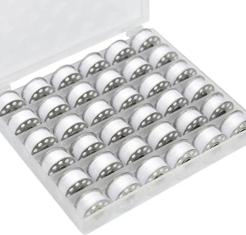 Miniatura 7 de 36 bobinas e hilos de coser con estuche de bobina de plástico para múltiples máquinas de coser, juego de bobinas preenrolladas (bobinas de metal)