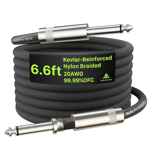 Miniatura 33 de Cable de guitarra de 1.5 pies, paquete de 2 unidades, nailon trenzado anti-torceduras reforzado con Kevlar, conector Neutrik REAN, calibre 20